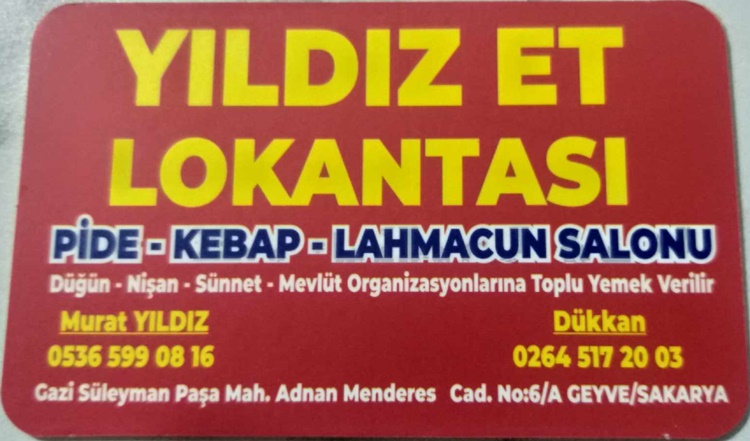 Yıldız Et Lokantası Geyve Pide Kebap Lahmacun Salonu