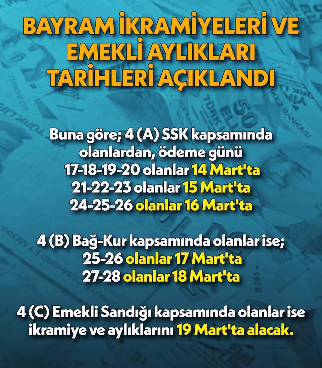 Bayram İkramiyeleri ve Emekli Aylıkları Ödeme Tarihleri Açıklandı.