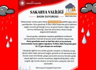 T.C. Sakarya Valiliğinden İl Genelinde Okulların Tatili Duyurusu